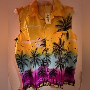 Women's Tropical Button Down Shirt - Yellow and Purple
